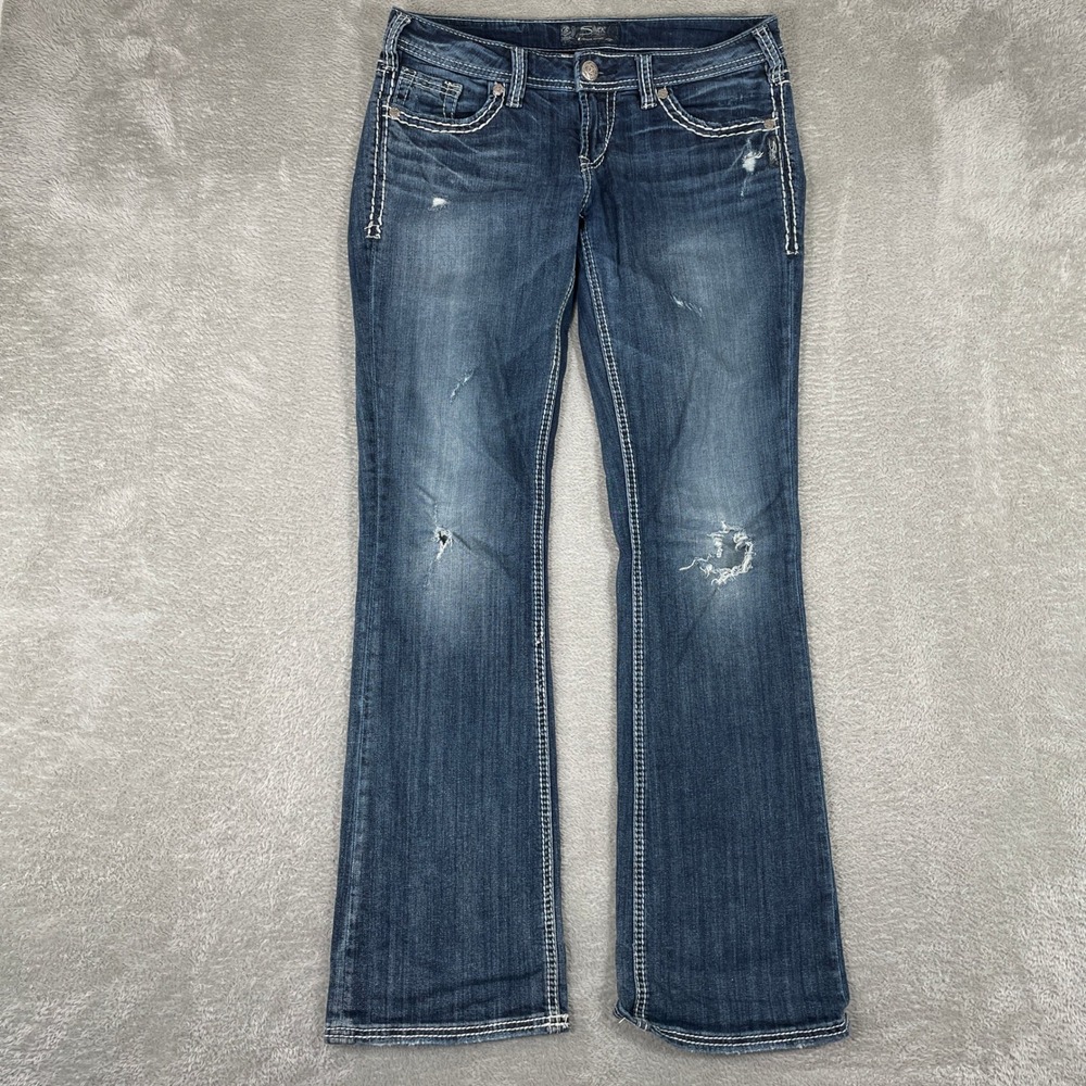 Silver Jeans Aiko Bootcut Jeans Womens‎ 29x33 Dark Wash Distressed Y2K